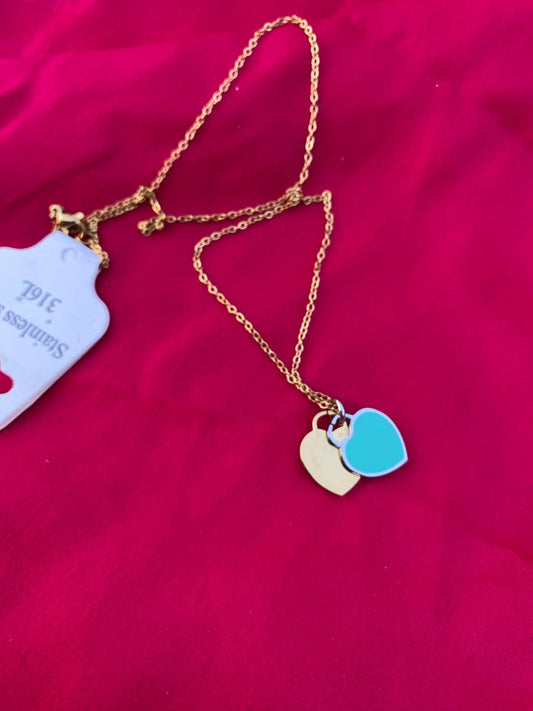 Tiffany & Co. Blue Mini Double Heart Tag Pendant Necklace