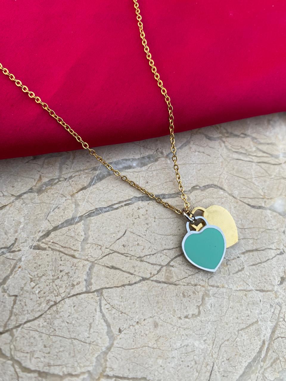 Tiffany & Co. Blue Mini Double Heart Tag Pendant Necklace