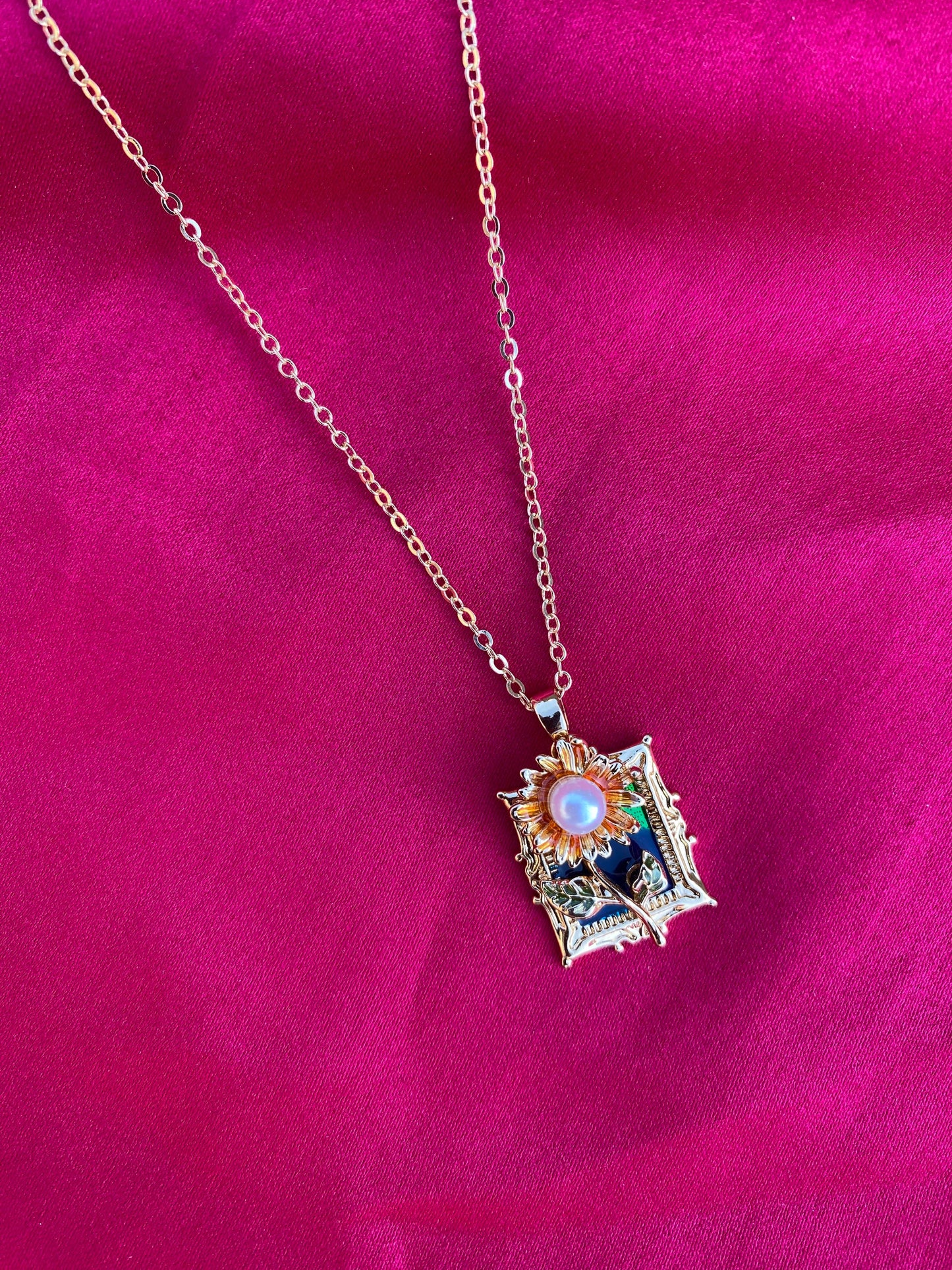 Sunflower Pearl Gold Plated Pendant Necklace