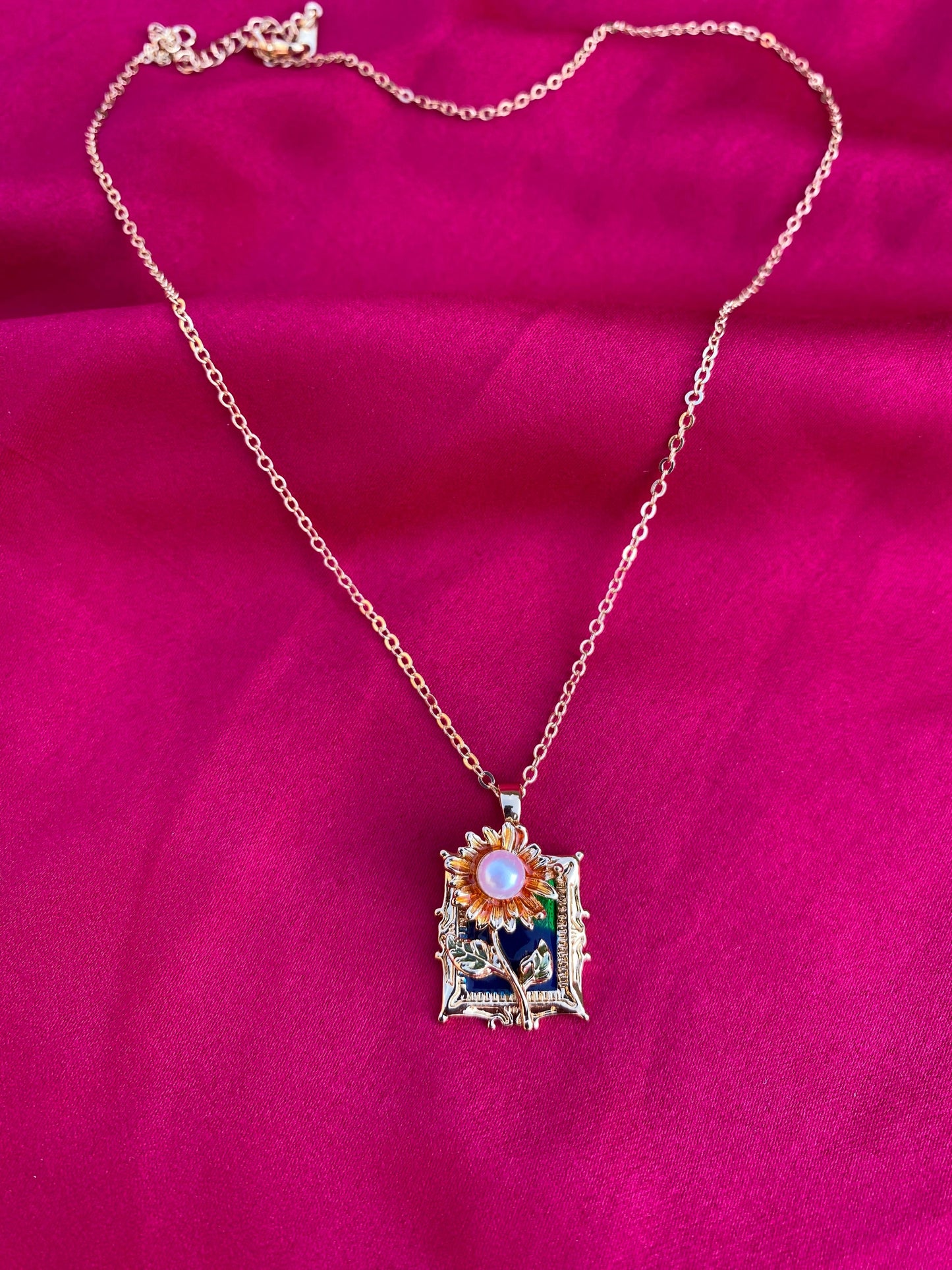 Sunflower Pearl Gold Plated Pendant Necklace for Women