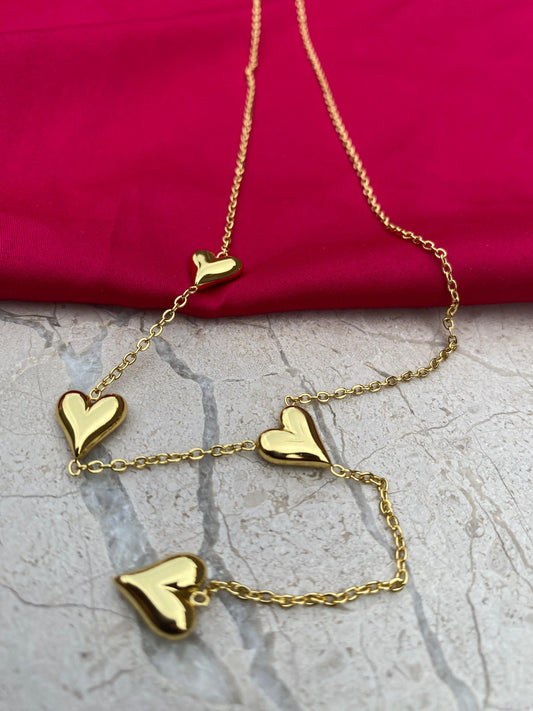 Anti Tarnish Heart Pendant Long Necklace