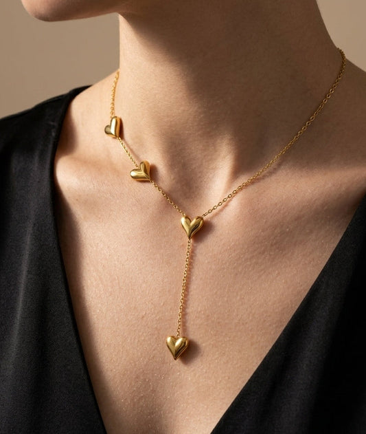 Anti Tarnish Heart Pendant Long Necklace