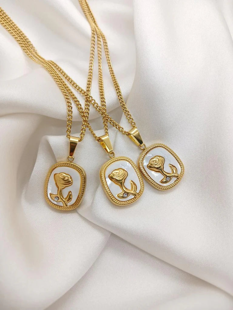 Flower Pendant Necklace Chain Vintage Rose for girls and women gifts for girls stainless steel