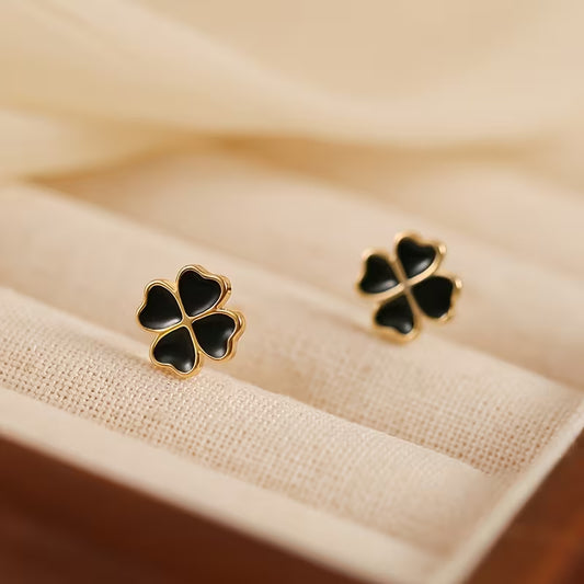Four-Leaf Clover Enamel Stud Earrings