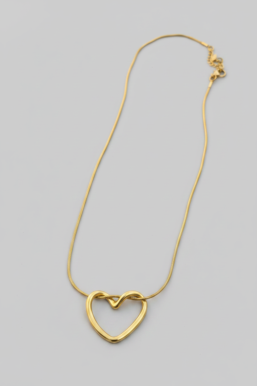 Gold Plated Hollow Heart Stainless Steel Pendant Necklace