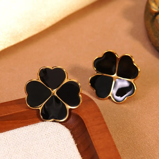 Four-Leaf Clover Enamel Stud Earrings