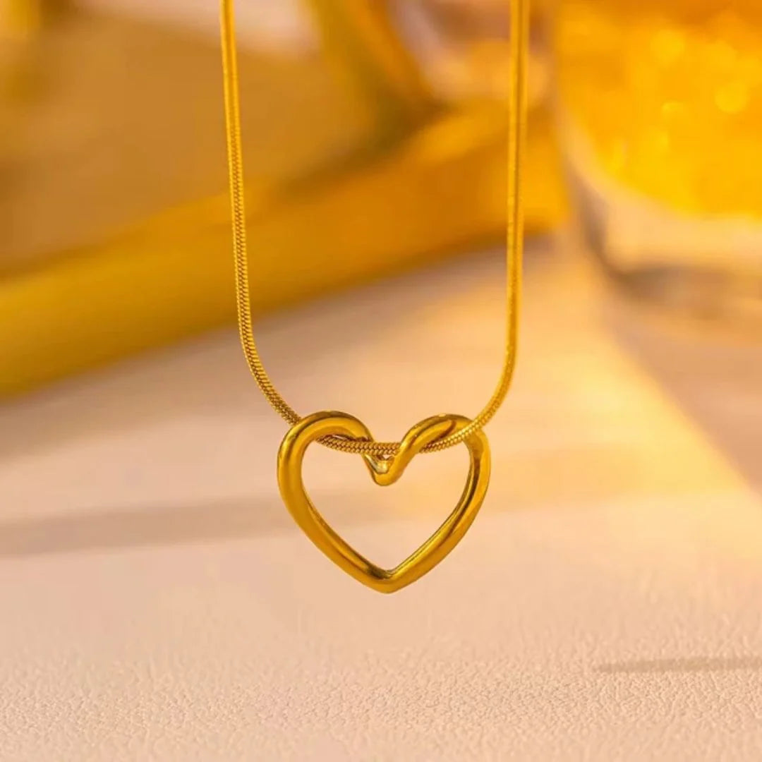 Gold Plated Hollow Heart Stainless Steel Pendant Necklace