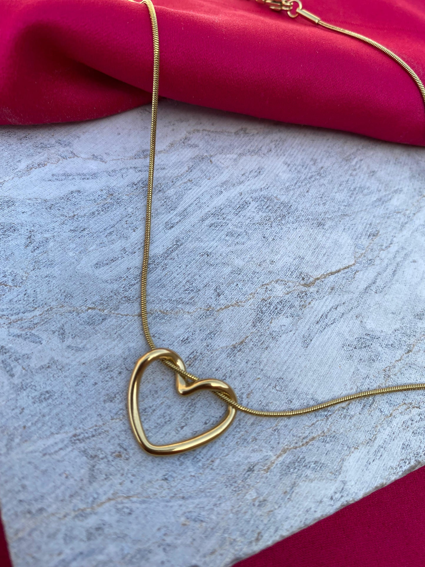 Gold Plated Hollow Heart Stainless Steel Pendant Necklace