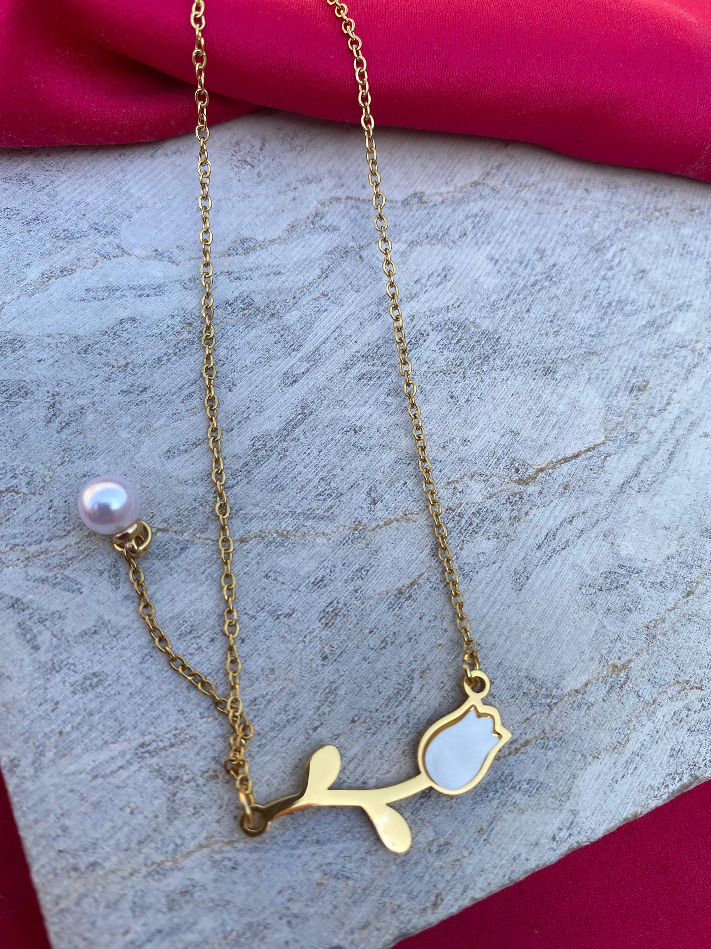 316L Stainless Steel New Fashion Upscale Jewelry Shell Pearl Tassel vintage Tulip Charms Chain Choker Necklace Pendant For Women