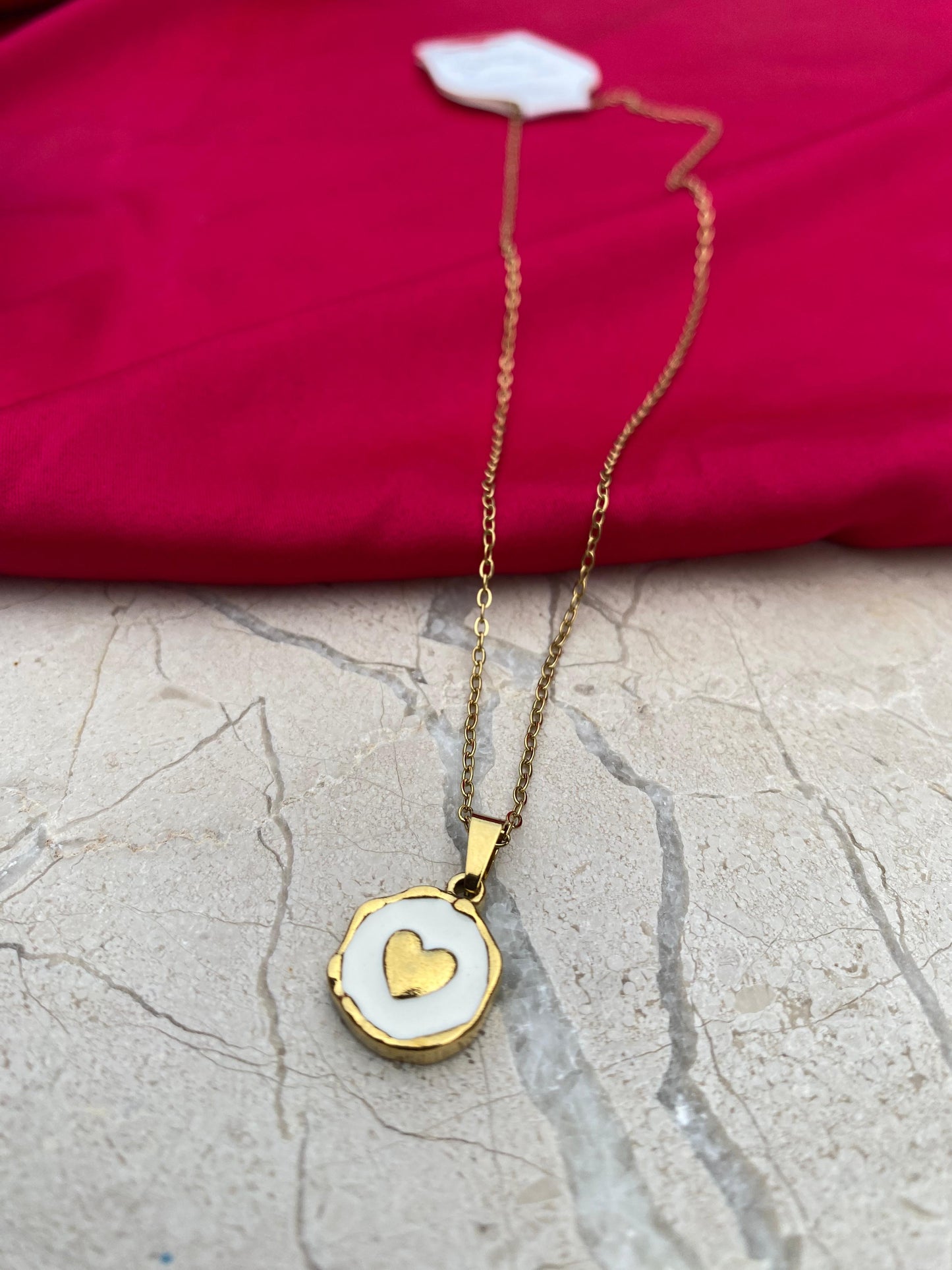 Vibrant White Enamel Gold Heart Necklace