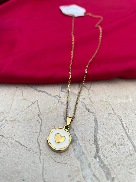 Vibrant White Enamel Gold Heart Necklace