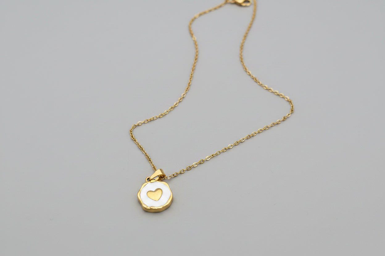 Vibrant White Enamel Gold Heart Necklace