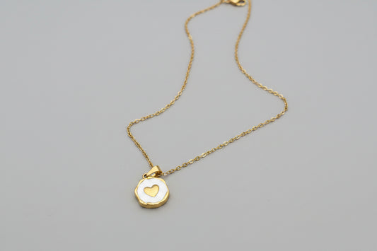 Vibrant White Enamel Gold Heart Necklace