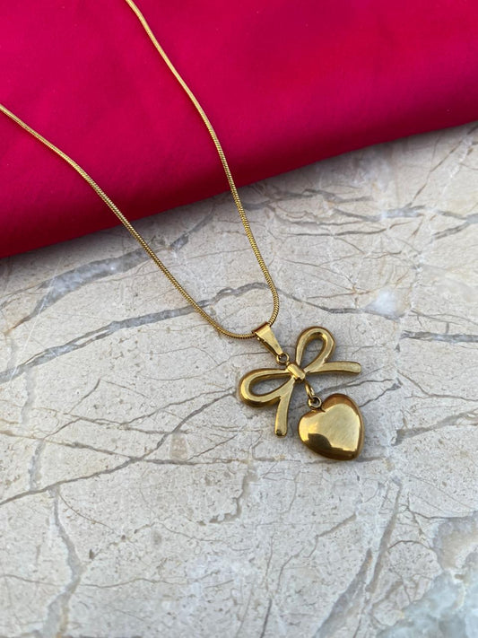 Anti-Tarnish Heart & Bow Design Pendant – Elegant & Lightweight Jewelry for Women & Girls