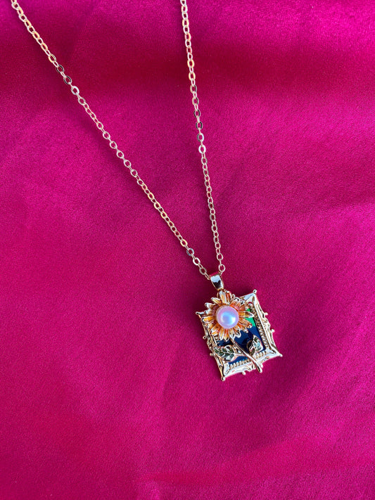 Sunflower Pearl Gold Plated Pendant Necklace