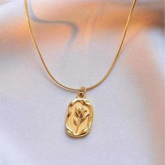 Rose tulip flower pendant necklace gold plated – front view