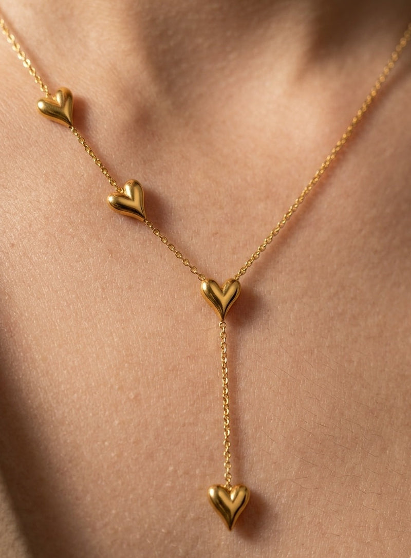 Anti Tarnish Heart Pendant Long Necklace